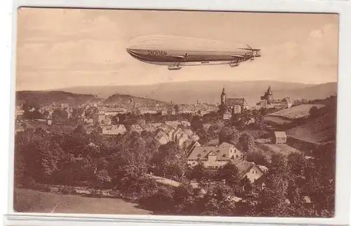 57367 Ak Zeppelin Luftschiff "Sachsen" über Schwarzenberg in Sa. um 1920