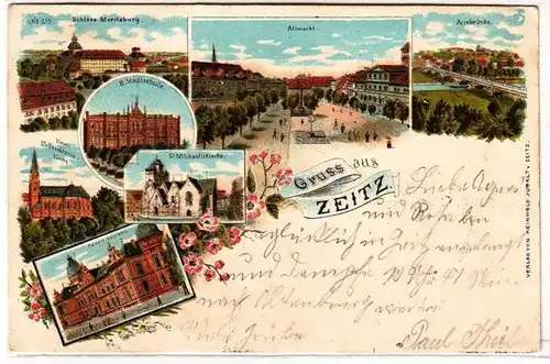 57334 Ak Lithographie Gruß aus Zeitz Stadtschule usw. 1899