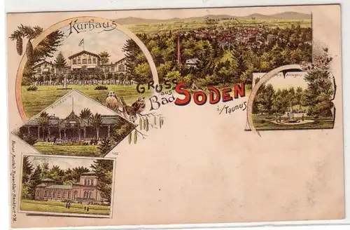 57316 Ak Lithographie Gruß aus Bad Soden im Taunus um 1900