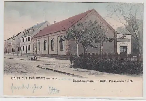 57272 Ak Gruß aus Falkenberg Bahnhofstrasse Hotel Preussischer Hof 1905