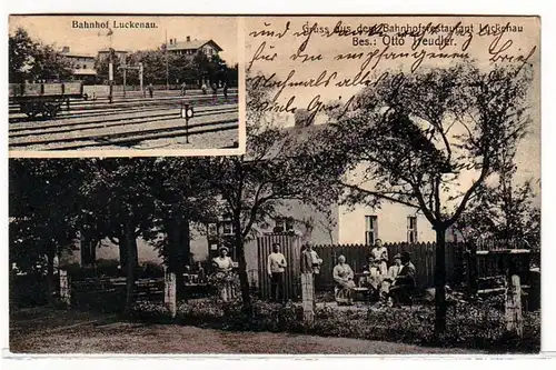 57233 Mehrbild Ak Gruß aus dem Bahnhofsrestaurant Luckenau 1909