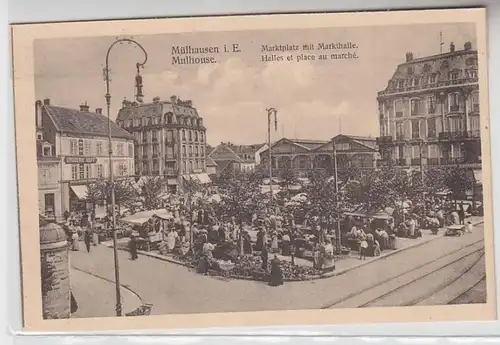57231 Ak Mulhouse dans la place du marché d'Alsace avec marché hall vers 1920
