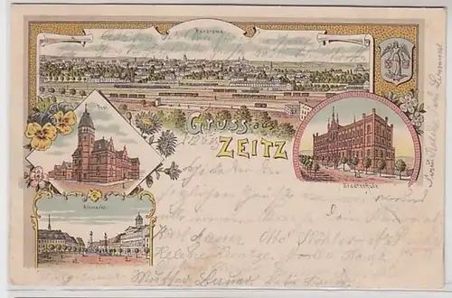 57216 Ak Lithographie Gruß aus Zeitz Stadtschule usw. 1903