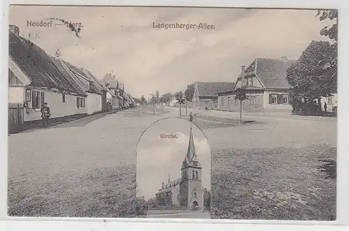 57173 Ak Neudorf Harz Langenberger Allee und Kirche 1910