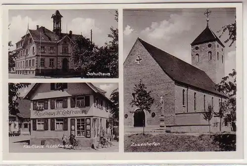 57172 Mehrbild Ak Zusenhofen Kirche, Schulhaus, Kaufhaus um 1940