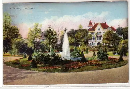 57114 Feldpost Ak Freiberg Albertpark mit Springbrunnen 1916
