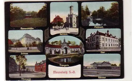 57088 Mehrbild Ak Meuselwitz S.-A. Bahnhof, Post usw. 1913