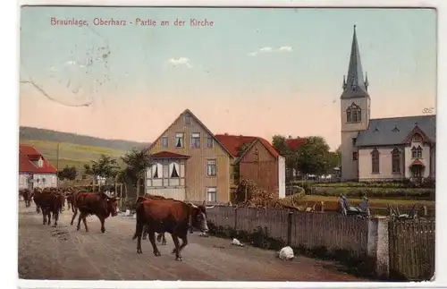 57074 Ak Braunlage Oberharz Partie an der Kirche 1912