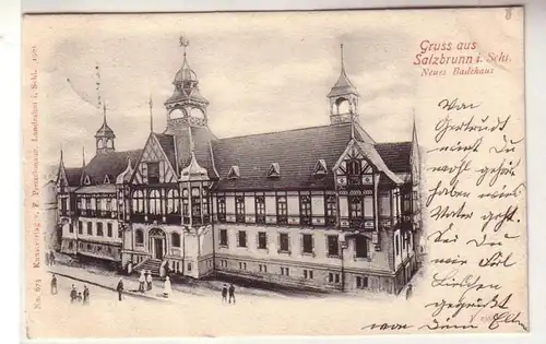 57073 Ak Gruß aus Salzbrunn in Schlesien neues Badehaus 1902