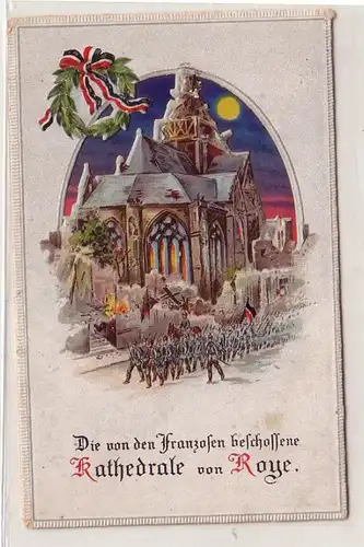 57050 Mondschein Ak Die von den Franzosen beschossene Kathedrale von Roye 1917