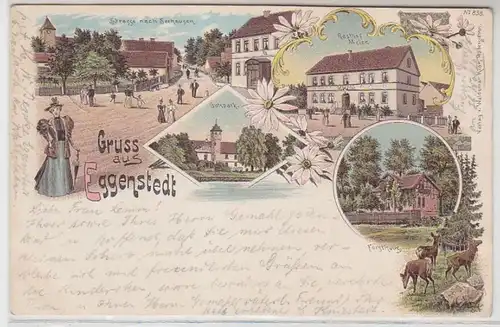57044 Ak Lithographie Gruß aus Eggenstedt Gasthof usw. 1898