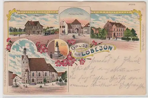 57039 Ak Lithographie Gruß aus Löbejün Bahnhof usw. 1903