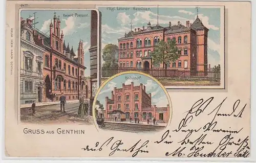 57034 Ak Lithographie Salutation de la gare de Genthin, etc. 1902