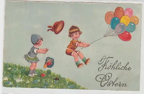 57021 Fröhliche Ostern Ak Kind fliegt mit Luftballons 1932