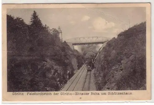 56986 Ak Görlitz Felsdurchstich der Görlitz Zittauer Bahn am Schützenhaus 1910