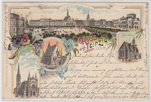56980 Ak Lithographie Gruß aus Leipzig 1897