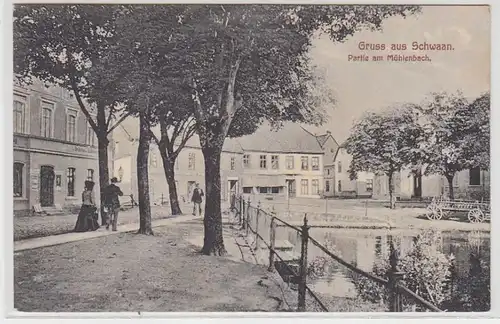 56950 Ak Gruß aus Schwaan Partie am Mühlenbach 1911
