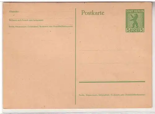 56934 Ganzsachen Postkarte mit 5 Pfennig Marke Stadt Berlin