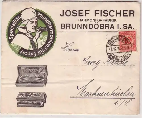 56875 publicité rare Lettre de Brunndöbra à Markneukirchen 1923