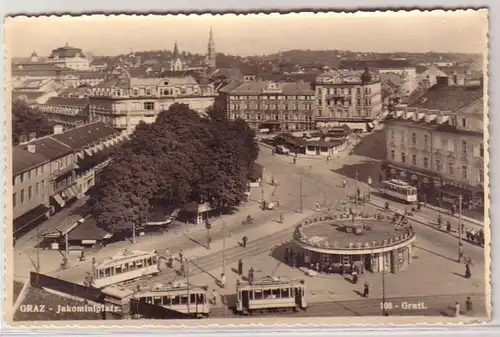 56855 Ak Graz Jakominiplatz avec tramways 1942