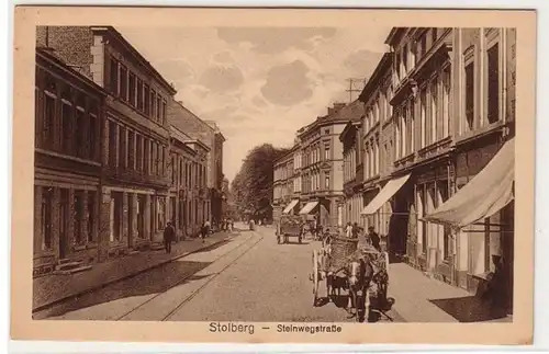 56828 Ak Stolberg Steinwegstrasse mit Fuhrwerken um 1920