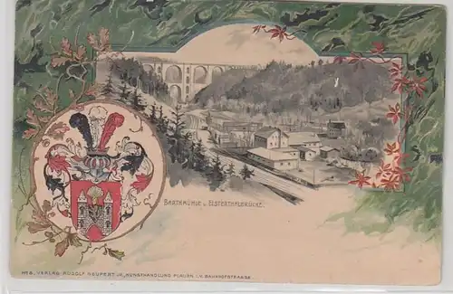 56673 Wappen Präge Ak Barthmühle und Elsterthalbrücke um 1900