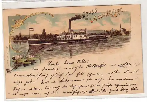 56671 Ak Lithographie Gruß vom Ammer-See mit Dampfer Gisela 1901