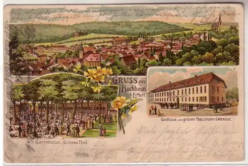 56657 Ak Lithographie Salutation de Hochheim près d'Erfurt Gasthaus zum vert Thal 1907