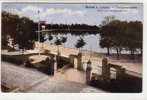 56632 Ak Borna bei Leipzig Teichpromenade Blick vom Realgymnasium 1913