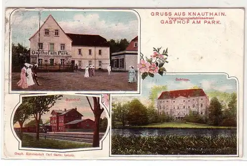 56589 Mehrbild Ak Gruß aus Knauthain Gasthof am Park 1908