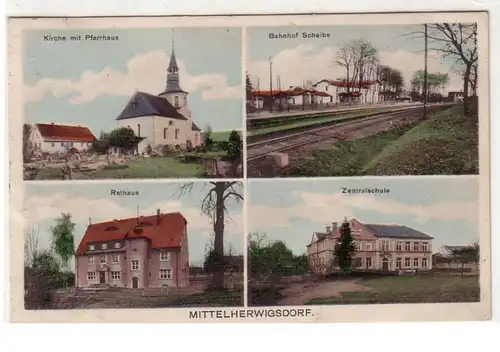 56582 Mehrbild Ak Mittelherwigsdorf Bahnhof, Schule usw. 1929