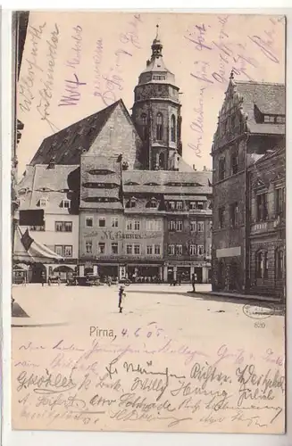56359 Ak Pirna Stadtansicht mit Geschäften 1905