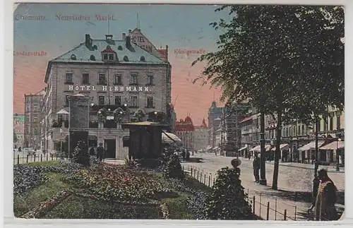 56262 Ak Chemnitz Neustädter Markt mit Hotel Herrmann 1916