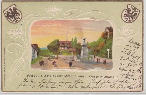 56196 Präge Ak Lithographie Gruß aus Bad Suderode Kaiser Wilhelmstraße 1901