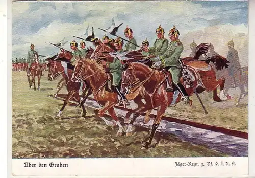 56104 Ak "Über den Graben" Jäger Regiment zu Pferde 9 I.A.K. um 1930