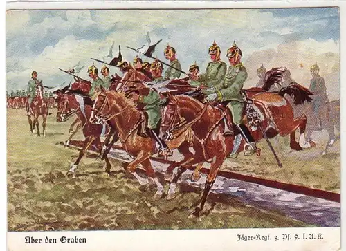 56092 Ak "Über den Graben" Jäger Regiment zu Pferde 9 I.A.K. um 1930