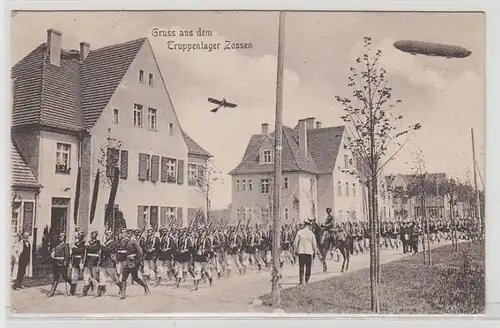 56036 Feldpost Ak Gruß aus dem Truppenlager Zossen mit Zeppelin 1916