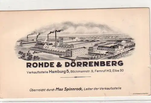 56019 Vertreterkarte Hamburg Firma Rohde & Dörrenberg um 1910