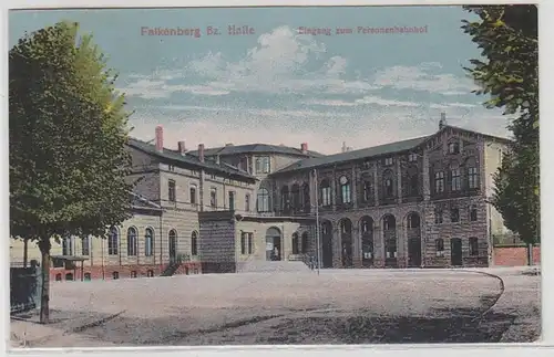 55969 Ak Falkenberg Bz. Halle Eingang zum Personenbahnhof 1922