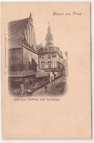 55962 Ak Gruß aus Prag jüdisches Rathaus und Synagoge um 1900