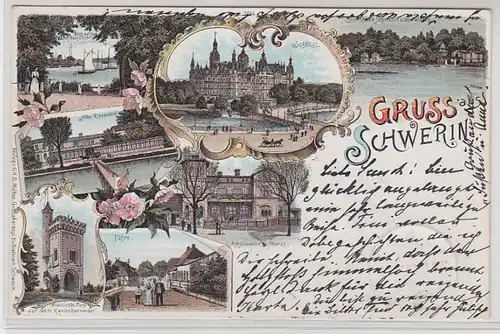 55945 Ak Lithographie Gruß aus Schwerin Restauration usw. 1897