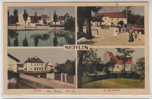 55844 Mehrbild Ak Sehlis Gasthof zur Windhose, Schule, Teiche, Kirche 1922