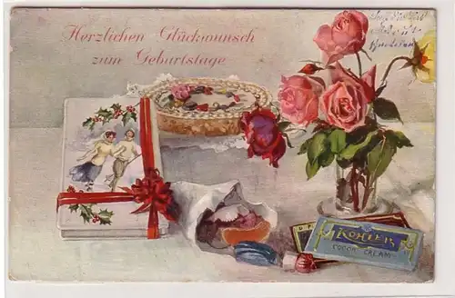 55838 Geburtstags Ak Schokoladen Reklame Köhler Cocoa Cream um 1920
