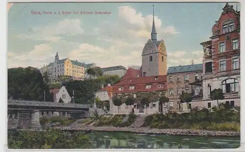 55671 Ak Gera Partie an der Elster mit Schloß Osterstein um 1910