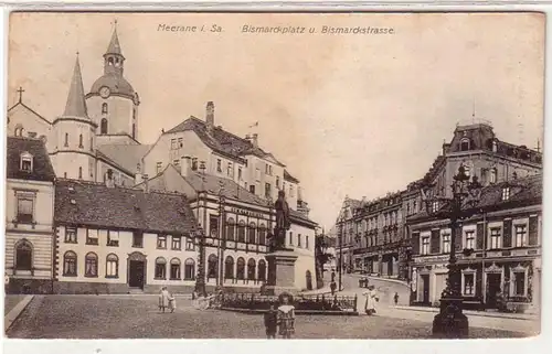 55556 Ak Meerane Bismarckplatz und Bismarckstrasse 1911