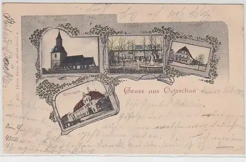 55507 Mehrbild Ak Gruß aus Oelzschau Rittergut, Brauerei, Gasthof, Kirche 1903