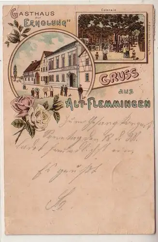 55502 Ak Lithographie Gruß aus Alt-Flemmingen Gasthaus zur Erholung 1900