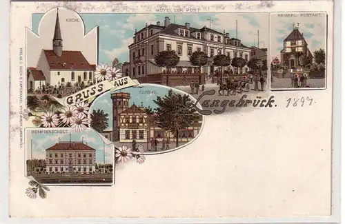 55485 Ak Lithographie Gruß aus Langebrück Hotel usw. um 1900