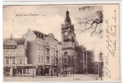 55434 Ak Salutation de Pankow Hôtel de ville et magasins 1907