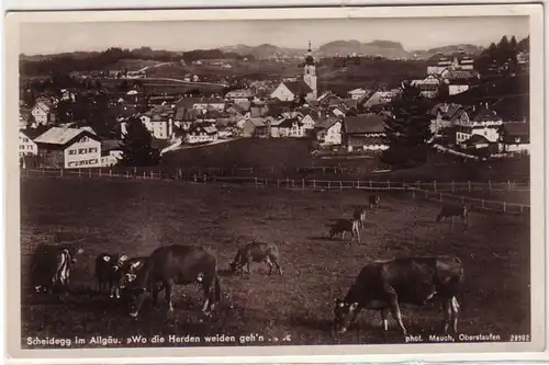 55426 Ak Scheidegg dans l'Allgäu "Où les troupeaux vont paître..." 1936